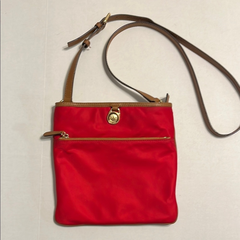 Michael Kors Kempton MK Nylon Messenger Crossbody Bag in Coral Reef